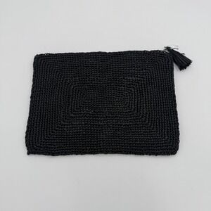 33 East Clutch Purse Women's Black Tassel Trim Zip Closure Handcrafted Style